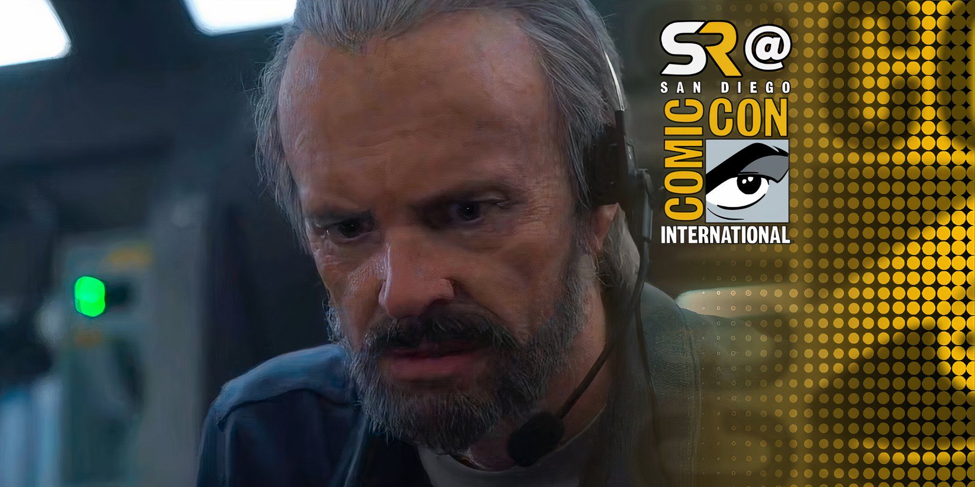 Ed Baldwin looking concerned in For All Mankind season 4 with SDCC overlay