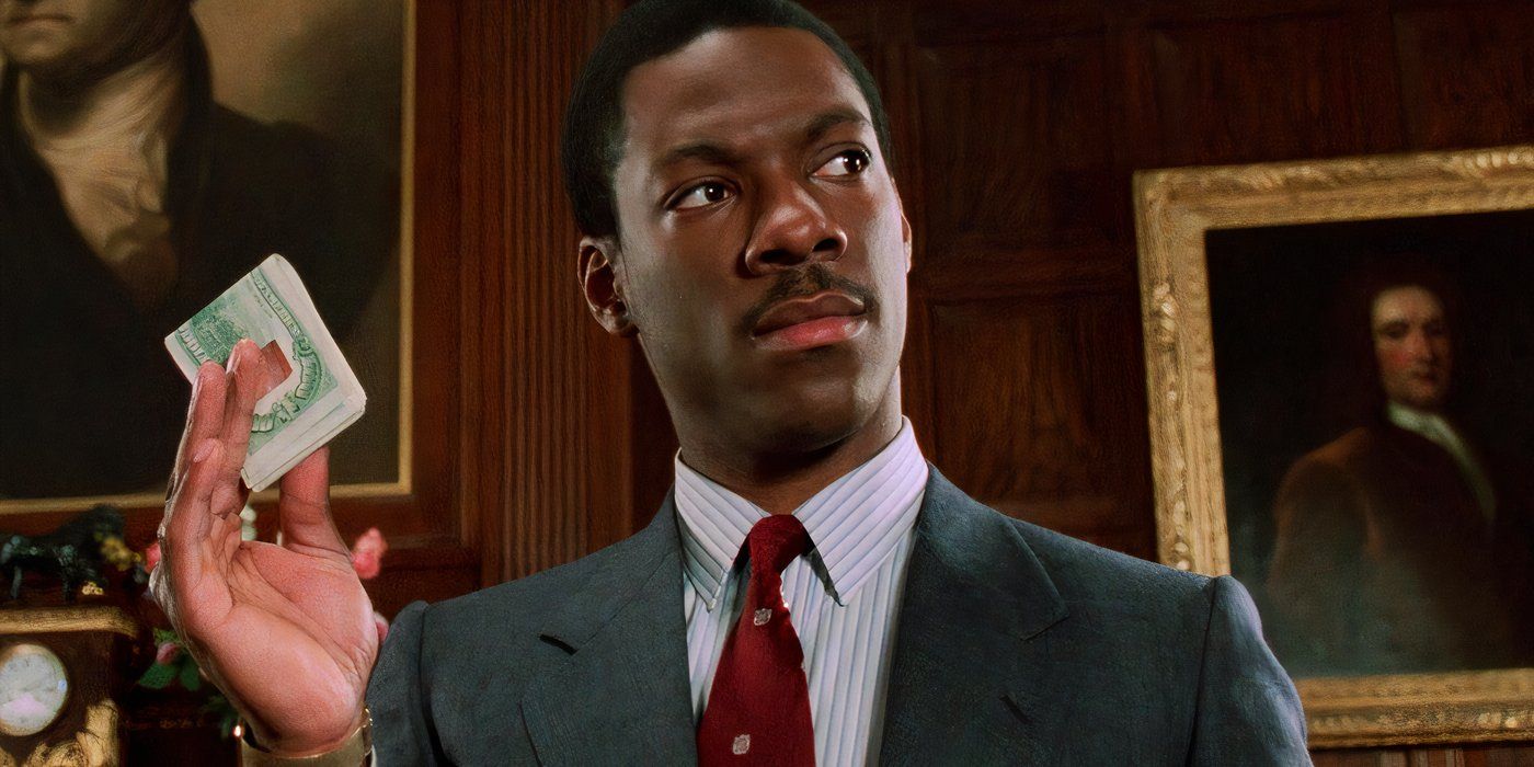 Eddie Murphy Holding Up Folded Bills in Trading Places 1983
