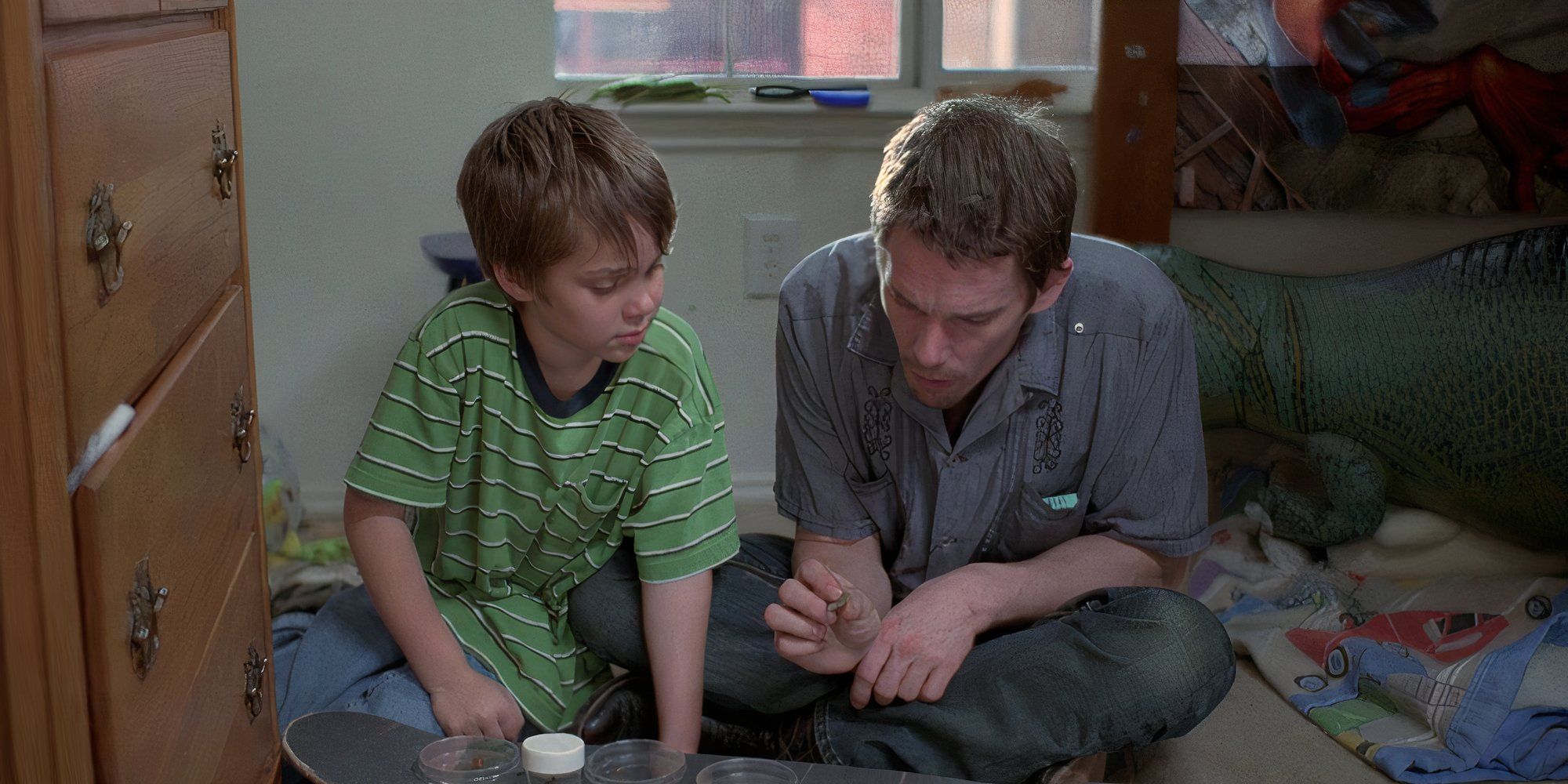 Ellar Coltrane and Ethan Hawke as Mason Jr. and Sr. In Boyhood 