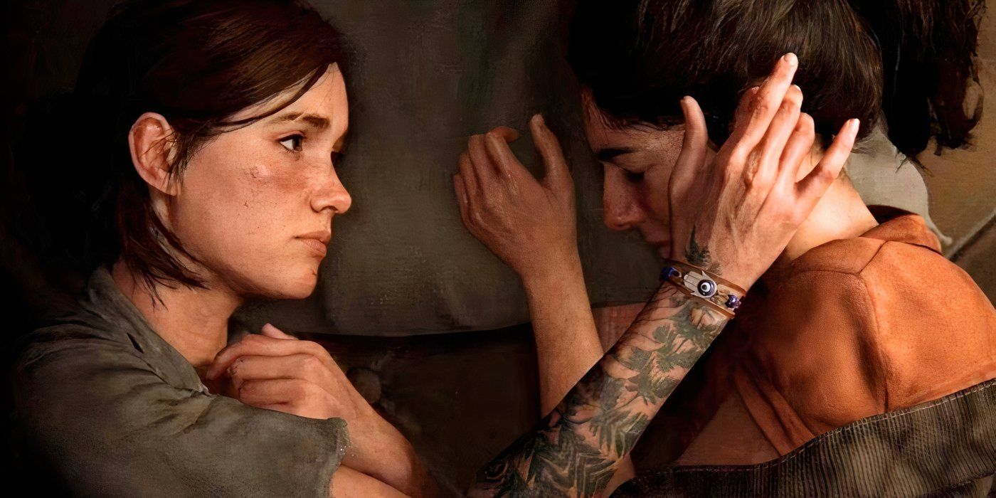 Ellie lies next to Dina and comforts her in The Last of Us 2