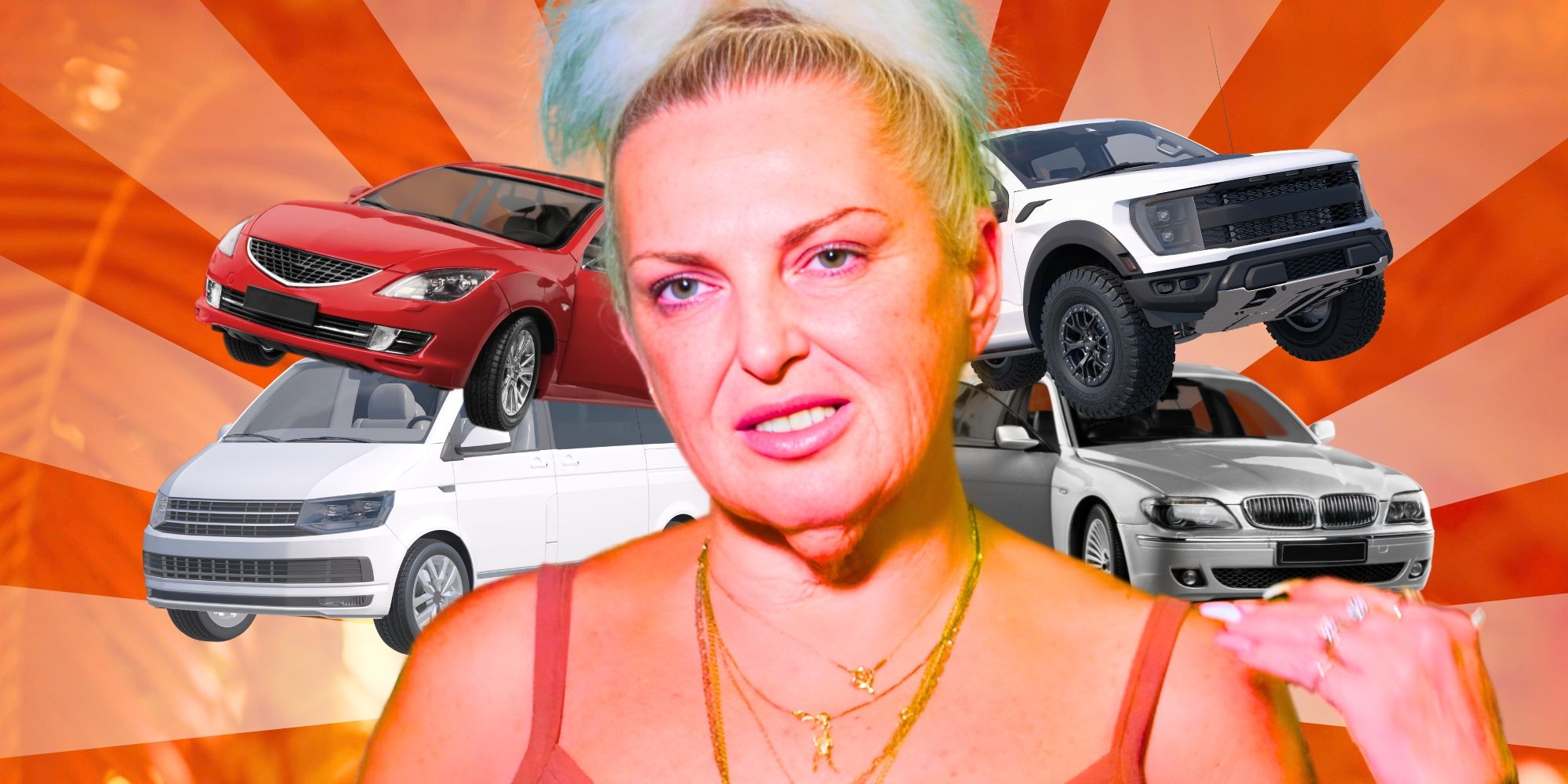 90 Day Fiancé Angela Deem in red spaghetti top with car background