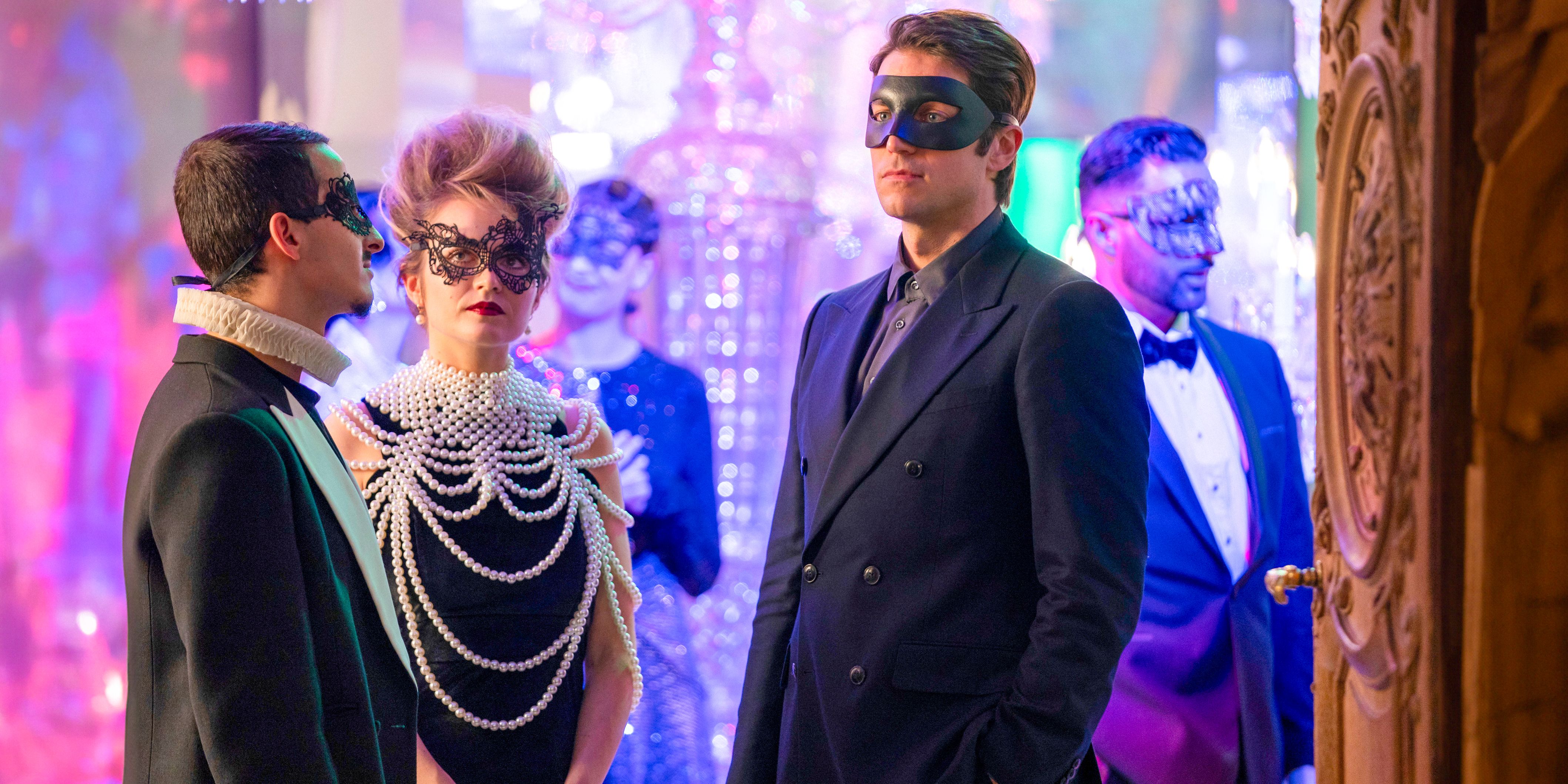 Gabriel (Lucas Bravo) wearing a mask at a party in Emily in Paris season 4