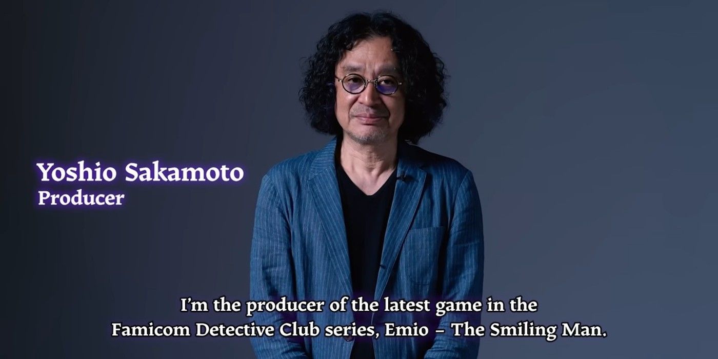 Yoshio Sakamoto, producer for Emio – The Smiling Man: Famicom Detective Club​​​​​​​, introducing himself.