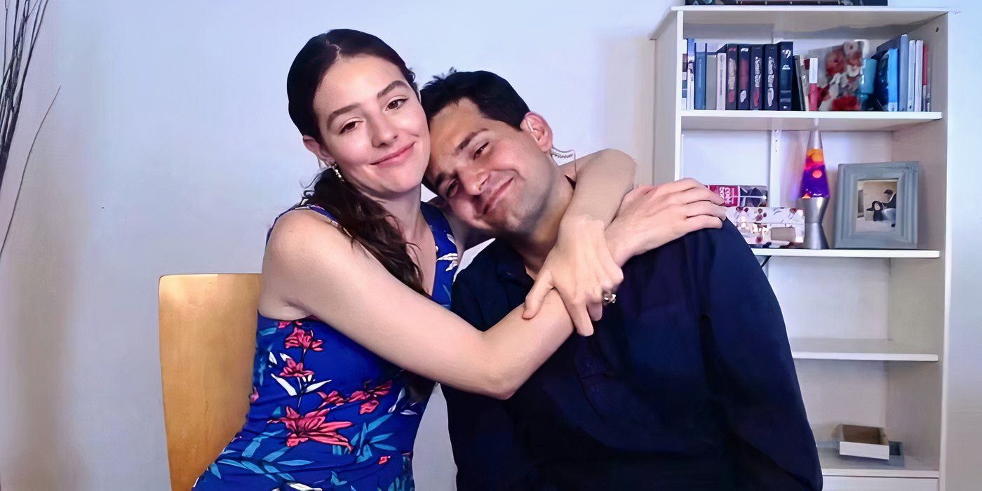 Evelyn Cormier wearing blue dress hugging David Vázquez wearing blue shirt 90 Day Fiancé