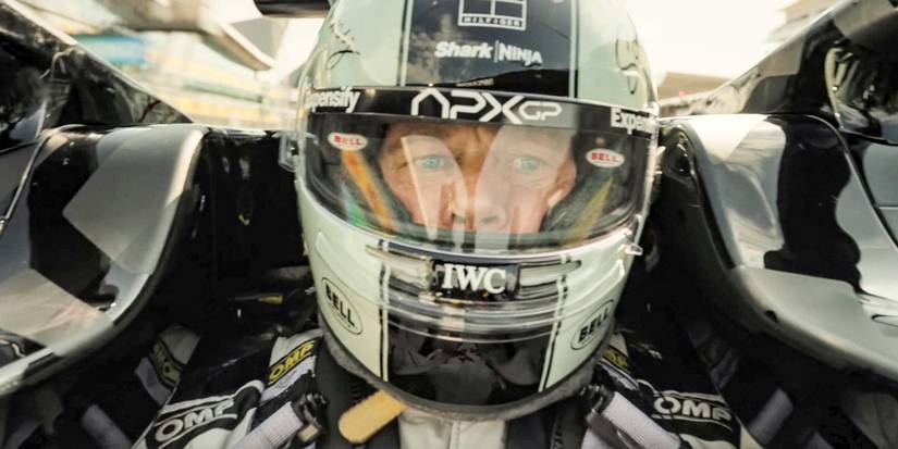 Brad Pitt as Sonny Hayes driving a Formula One car in F1