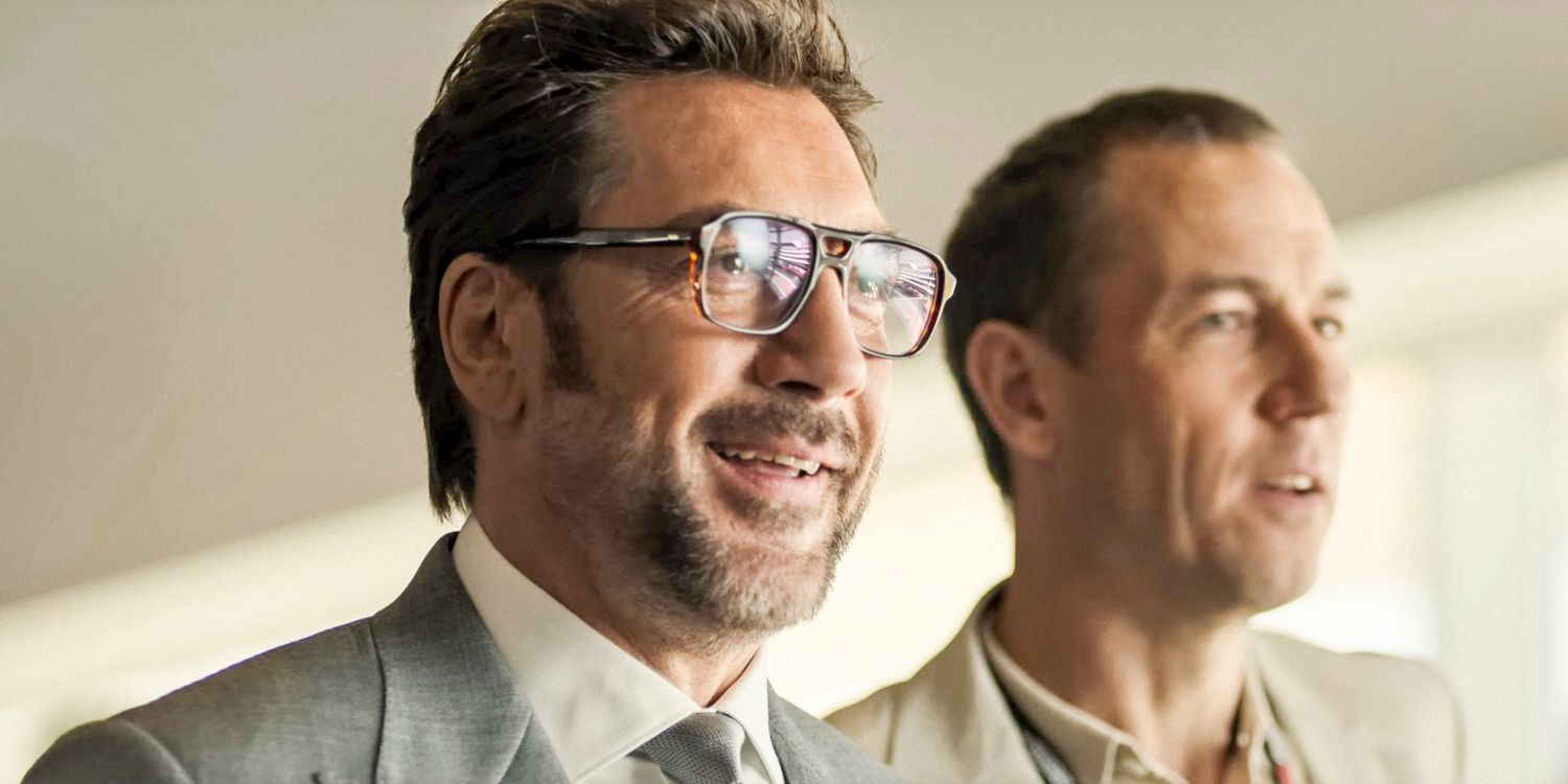 Javier Bardem smiling in F1 The Movie