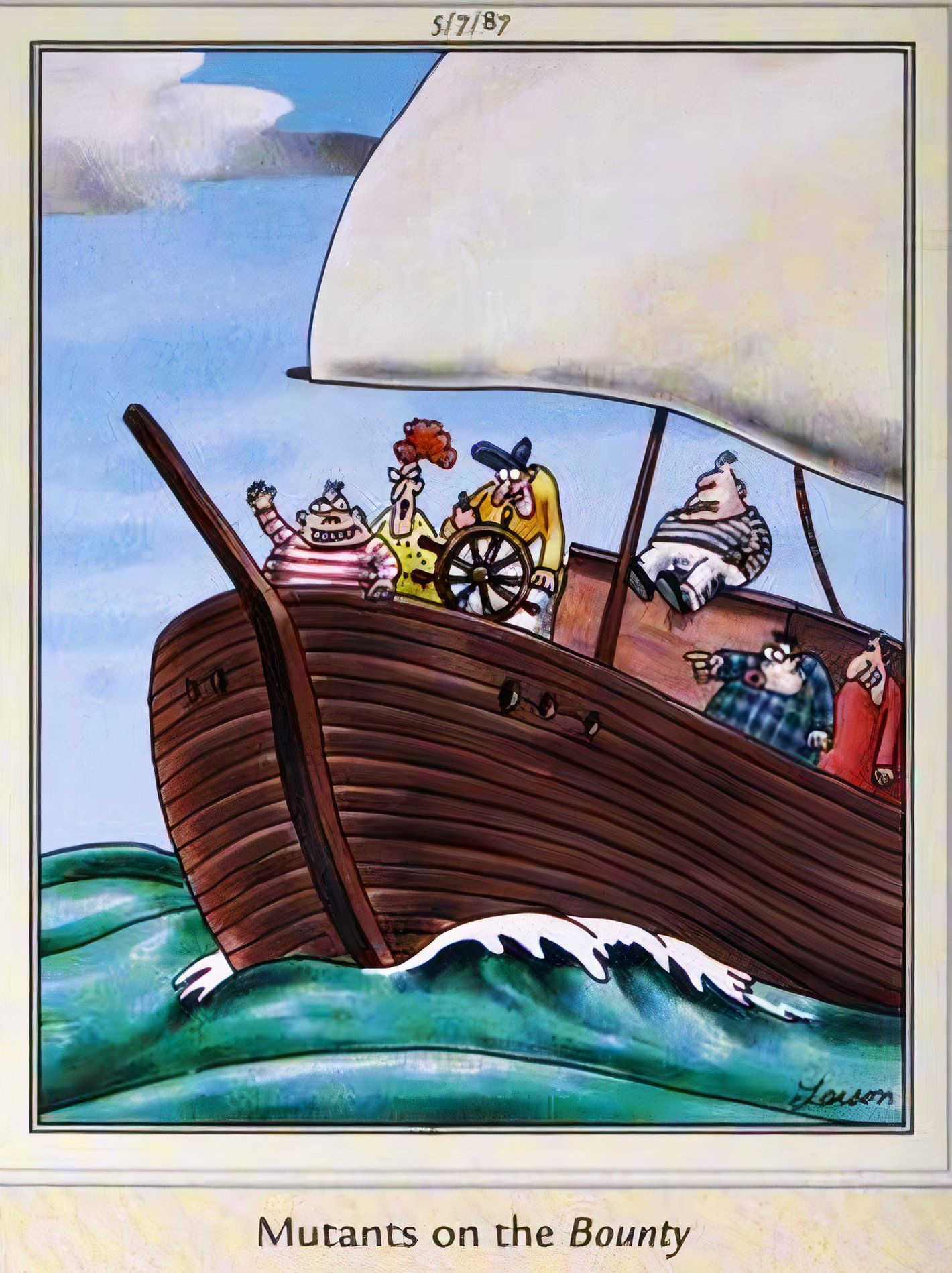 Far Side comics depicting 'mutants' on the Bounty rather than 'mutiny'