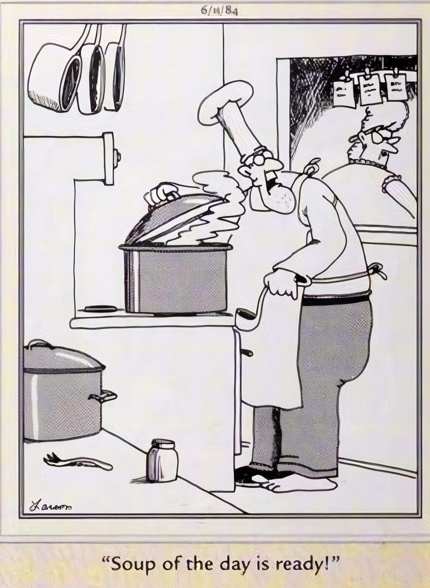 Far Side, June 11, 2024, a restaurant cook puts his shoe in the soup.