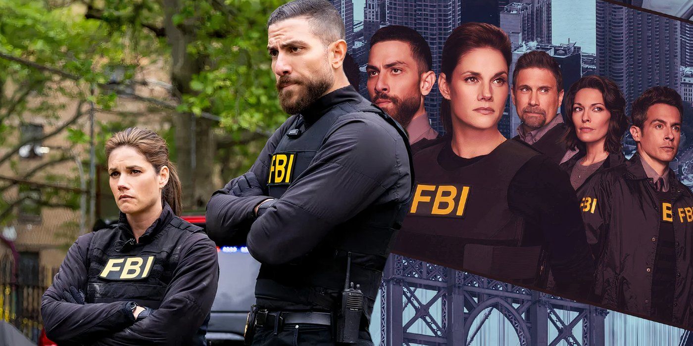 Ein zusammengesetztes Bild von Omar und Maggie, die besorgt mit verschränkten Armen an einem Tatort vor einem Werbebild des FBI-Teams in Kombination mit einer Brücke in NYC aussehen