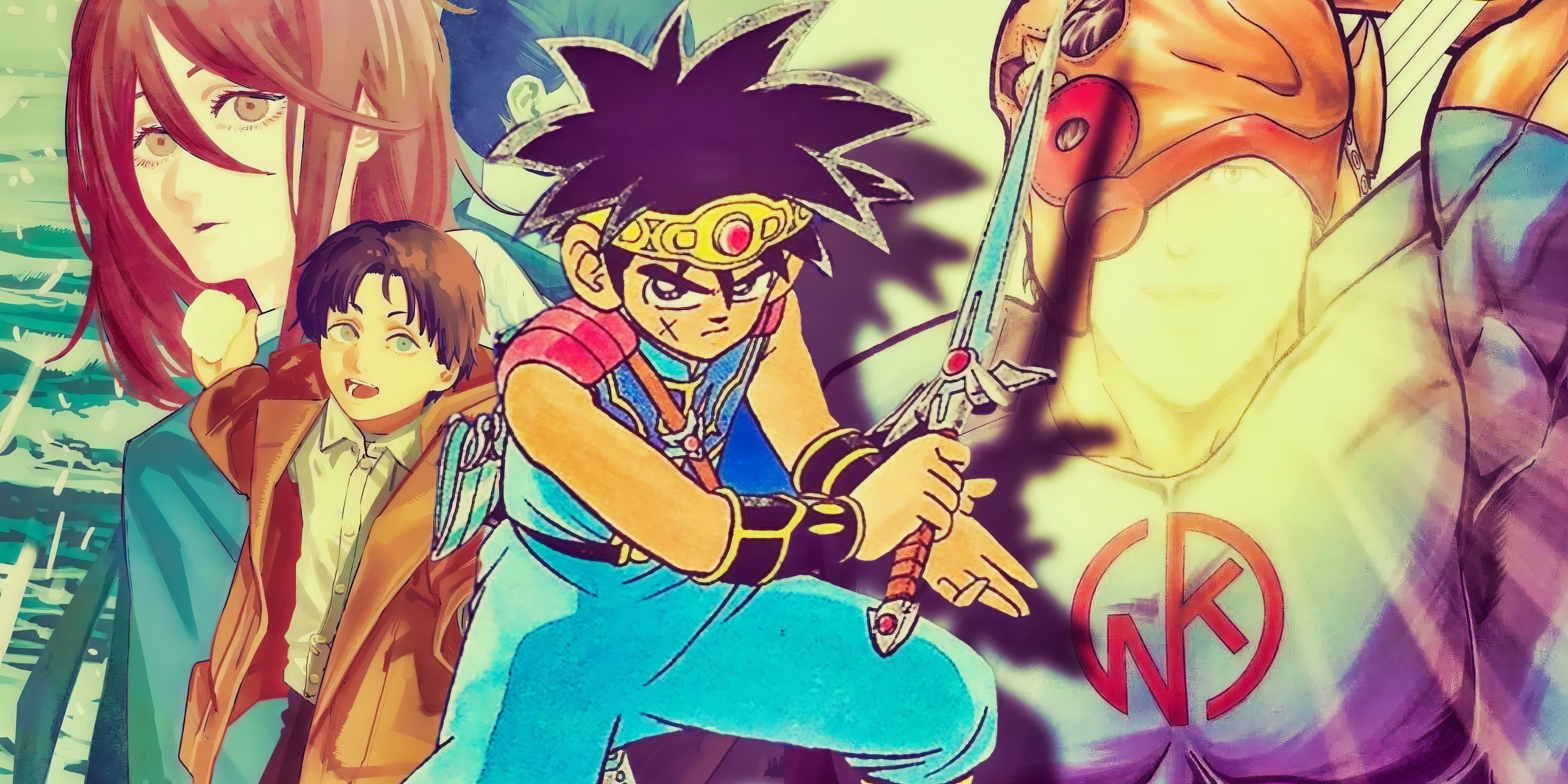 Feature header with characters from Chainsaw Man, Kinnikuman, and Dragon Quest: The Adventure of Dai