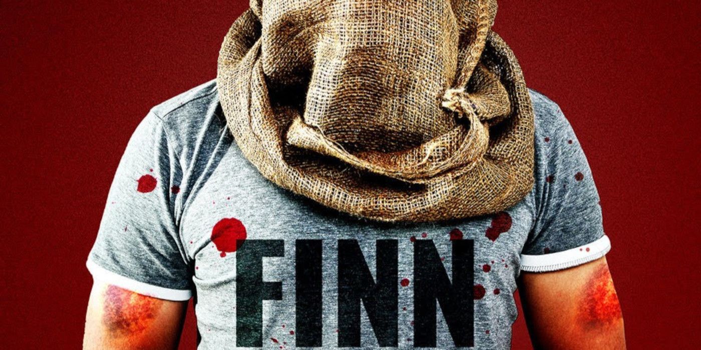Official imagery for "Finn" by Stephen King featuring a man in a grey shirt with a sack over his head