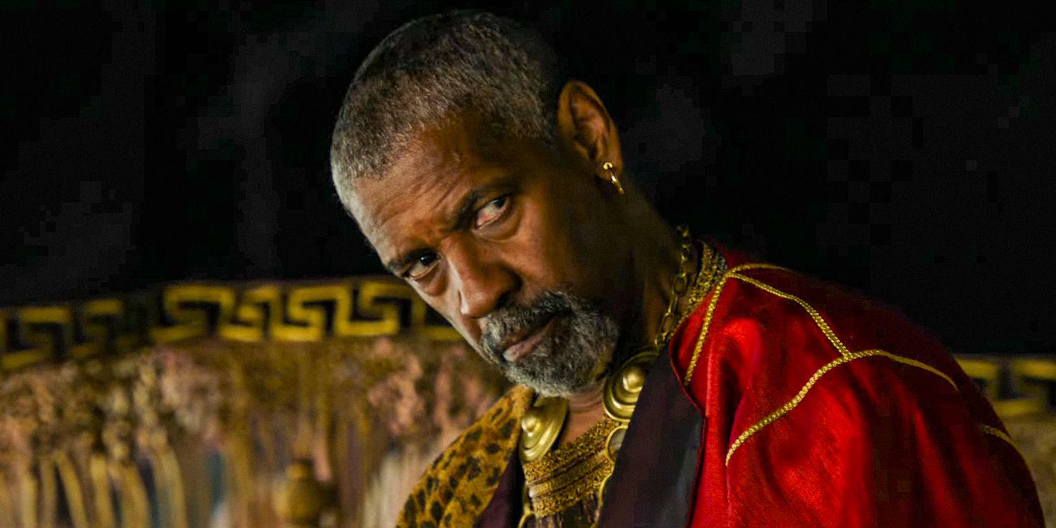 Macrinus (Denzel Washington) dando una mirada penetrante en Gladiator II