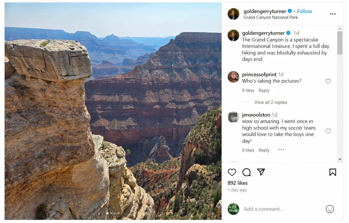 The Golden Bachelor star Gerry Turner's Instagram post about this Nomad Tour with the Grand Canyon