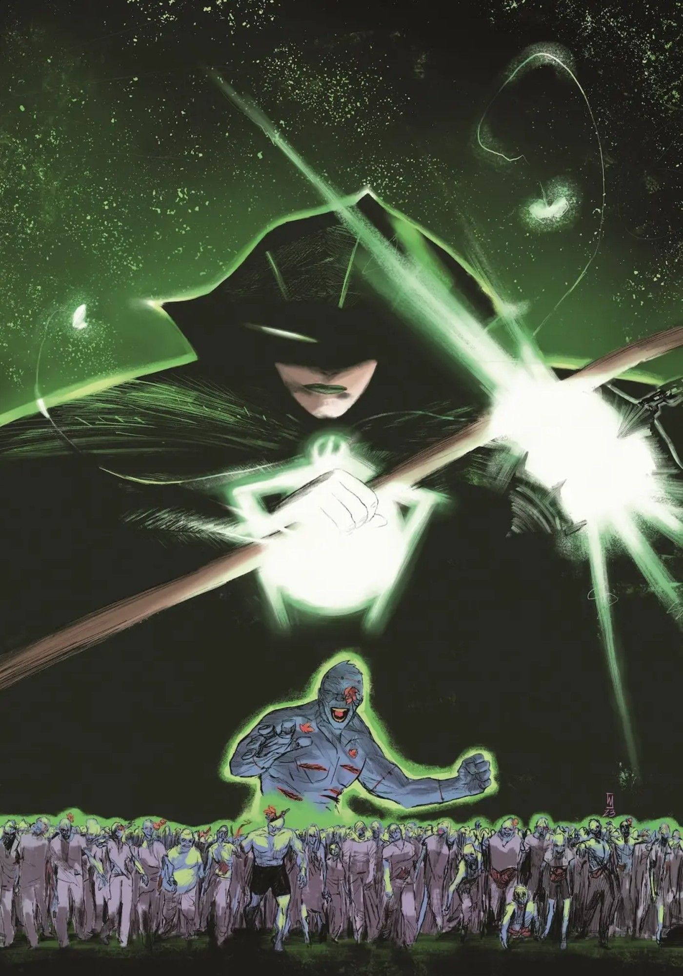 Capa principal do Lanterna Verde Sombrio 1: A Lanterna Verde Rina Mori paira sobre uma horda de zumbis.