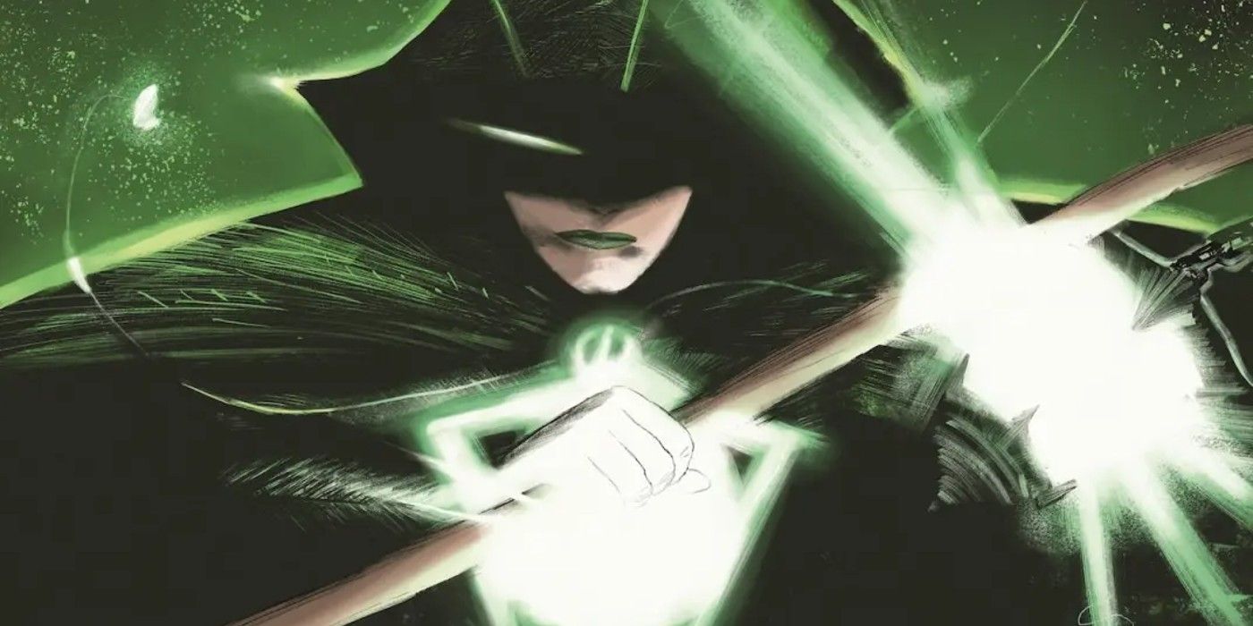 Comic book art: a cloaked Green Lantern figure wielding a Lantern staff.