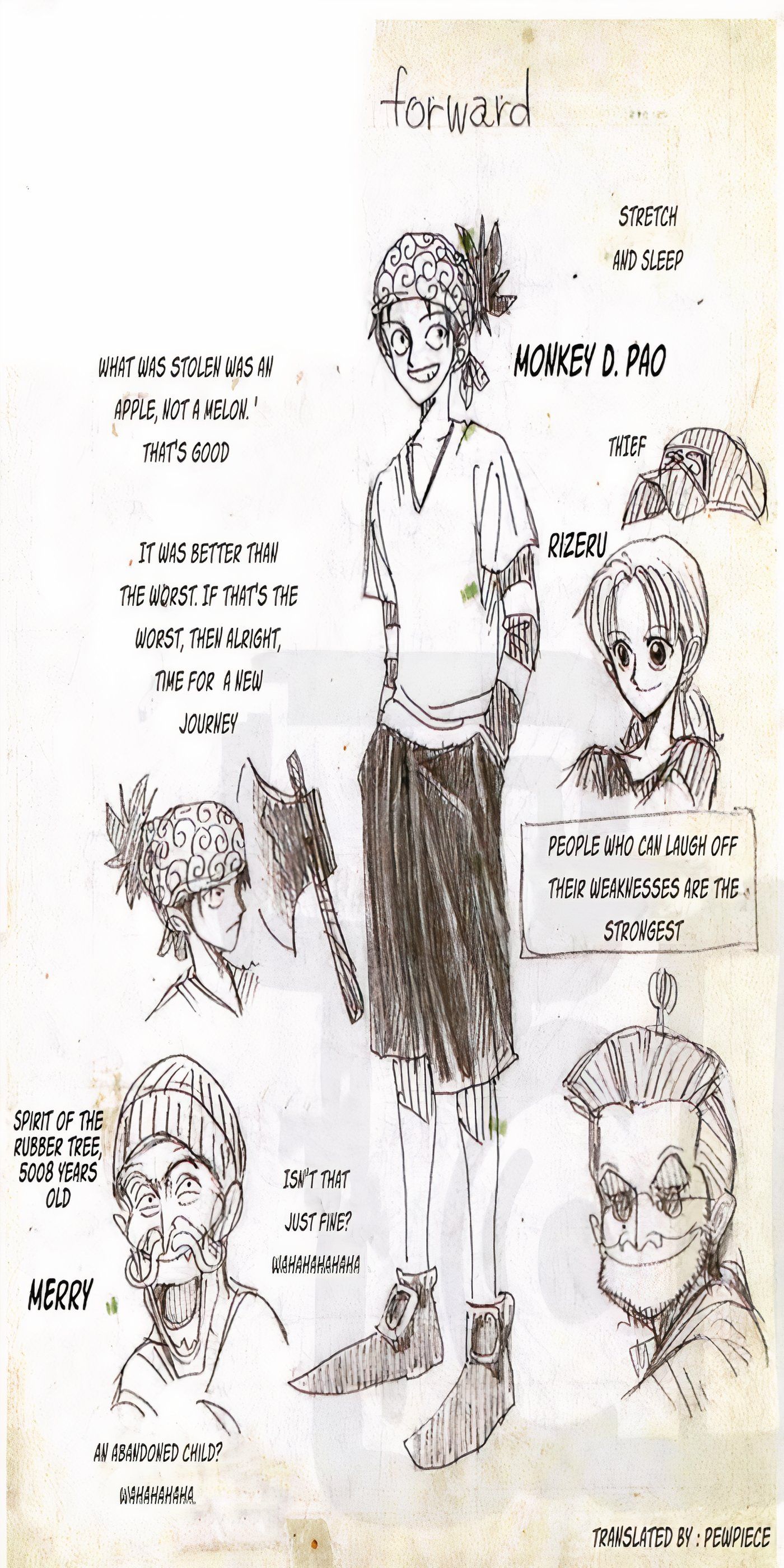 An Image of One Piece Prototype &ldquo;Forward&rdquo; Character Sheet by Eiichiro Oda