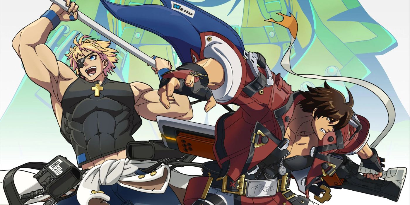 Guilty Gear Strive Dual Rulers poster depicting Sol Badguy and Sin ready to strike each other.