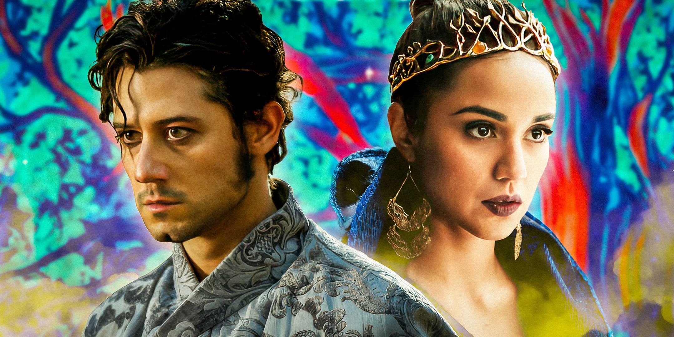 Hale Appleman as Eliot Waugh Nameless and Summer Bishil as Margo Hanson Margolem from The Magician 