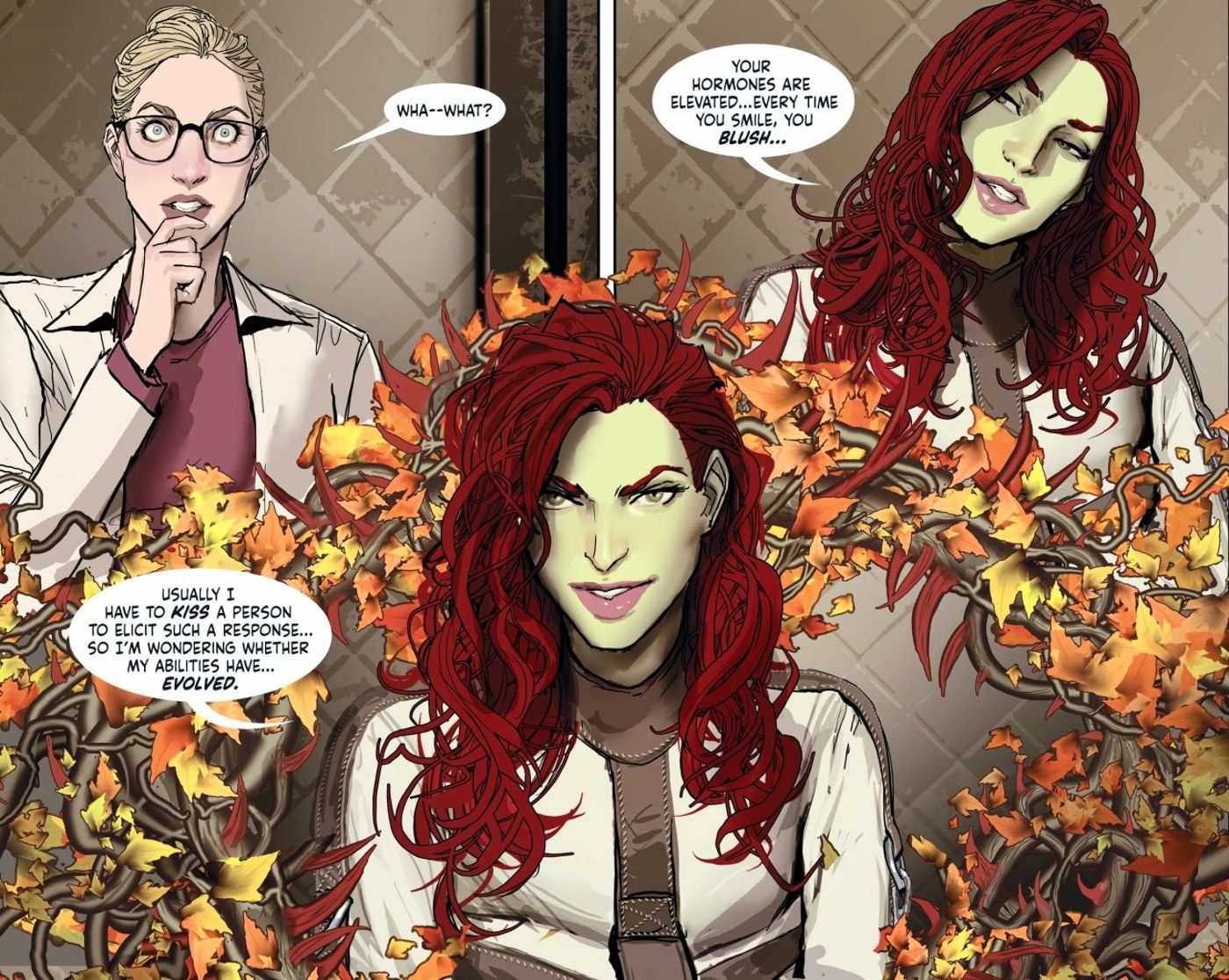 Poison Ivy le dice a Harleen Quinzel que puede sentir que se sonroja