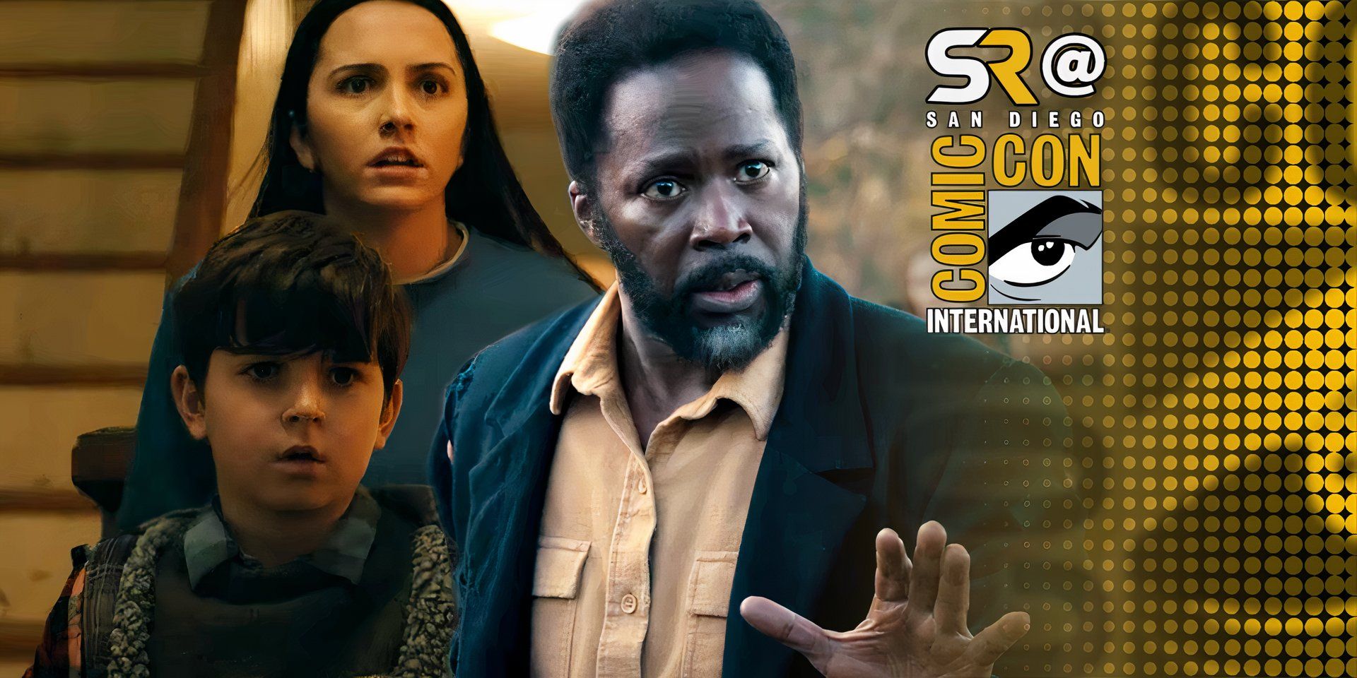 Harold Perrineau raising his hands while two kids look scared in From season 3 trailer and SR overlay on top