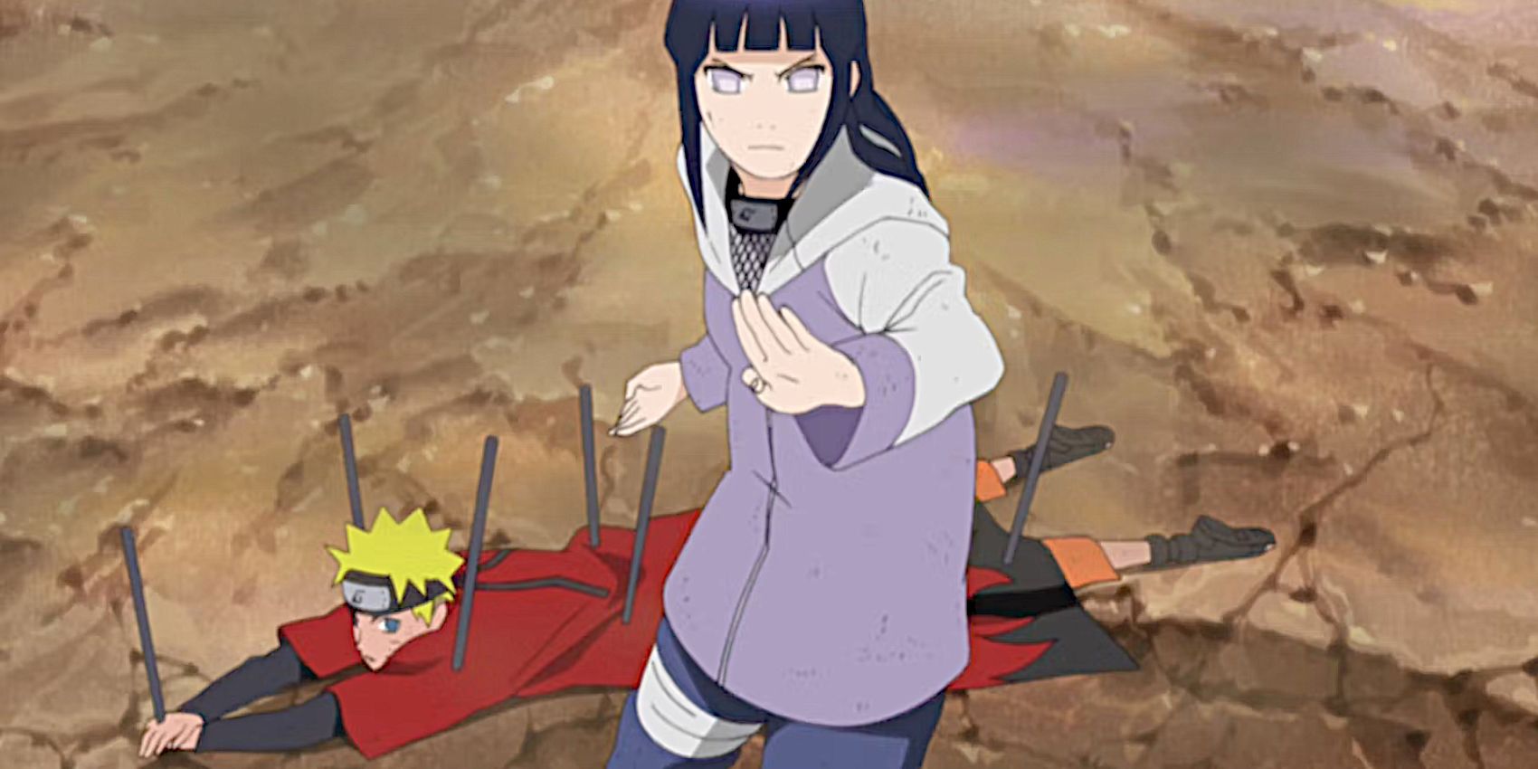 Hinata protege a Naruto en la batalla.