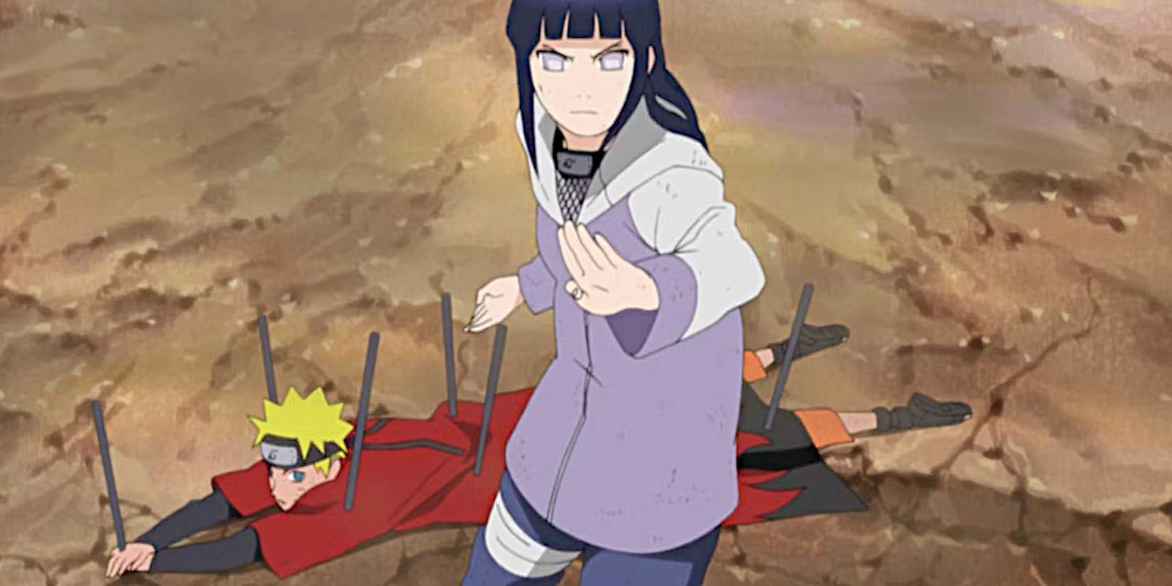 Hinata Protects Naruto In Battle