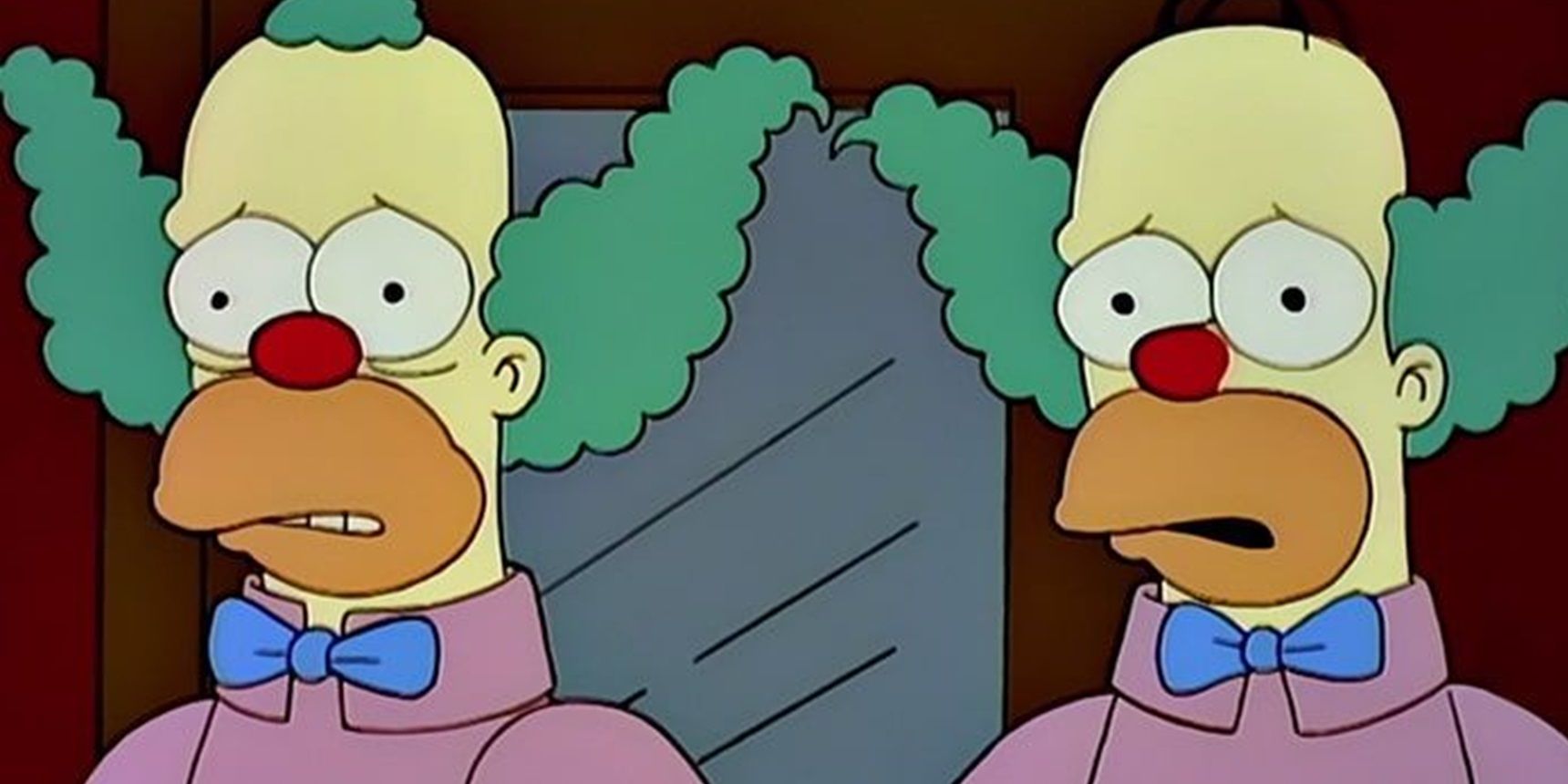 Homer e Krusty com maquiagem de palhaço em Os Simpsons