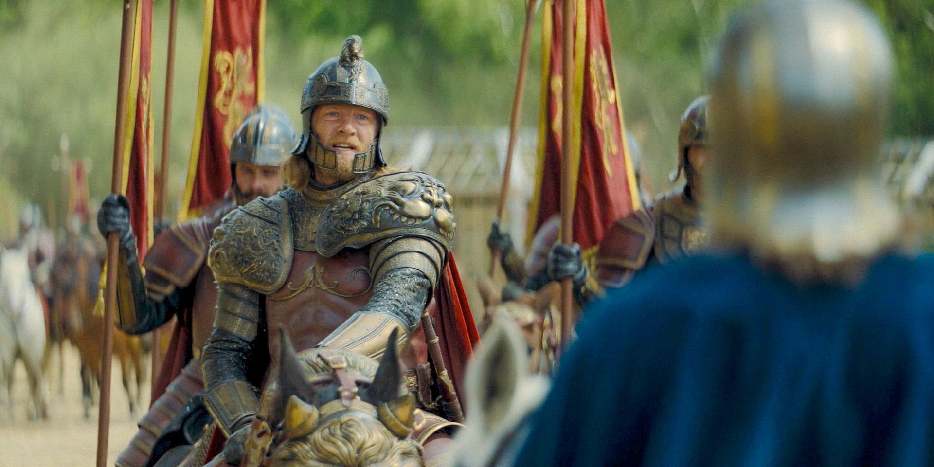 In the Westerlands, Ser Jason Lannister on his way to Harrenhal in House of the Dragon Season 2 Episode 6