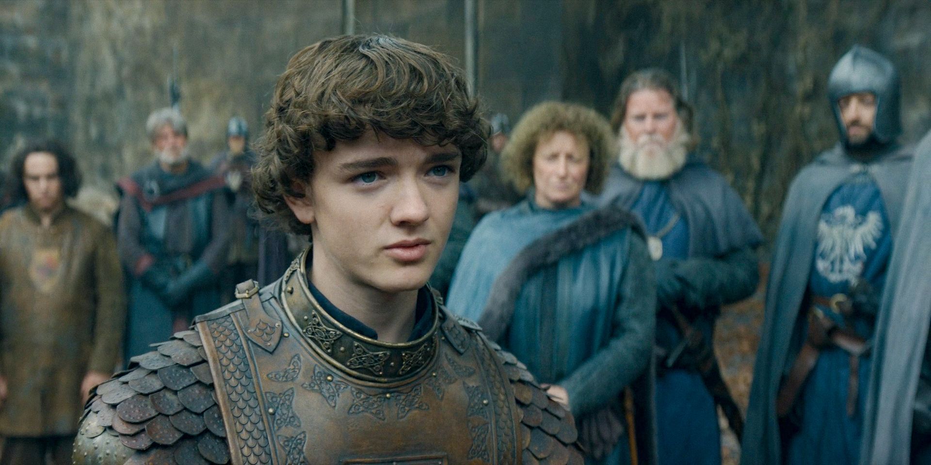 Young Ser Oscar Tully (Archie Barnes), who with his grandfather’s passing is now Lord of the Riverlands in House of the Dragon Season 2 Episode 7