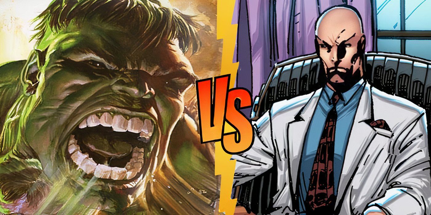 Split image of Hulk and Professor X with a 'VERSUS' graphic between them.