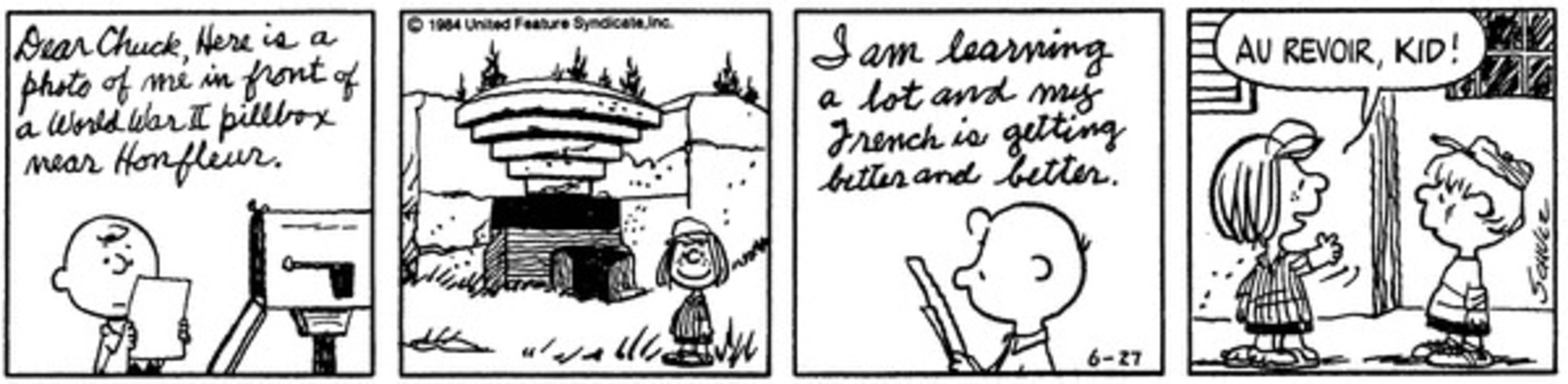 Peanuts, Peppermint Patty leaving France, saying 