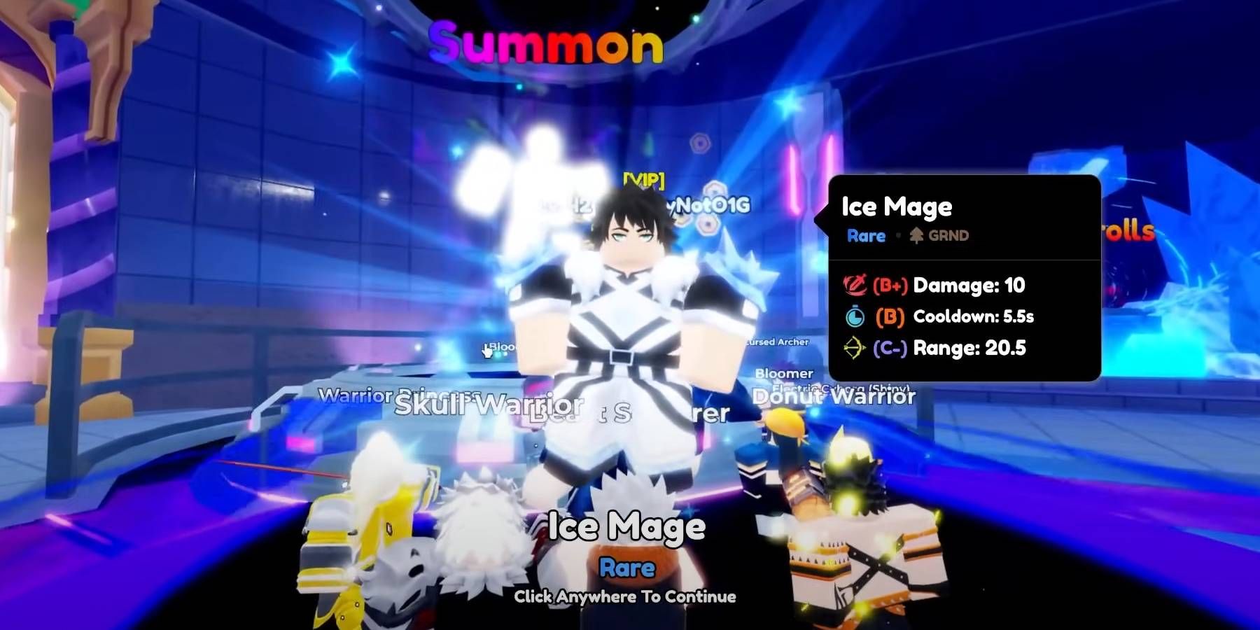 Hero Roblox Anime Defenders Ice Mage es convocado usando moneda gema