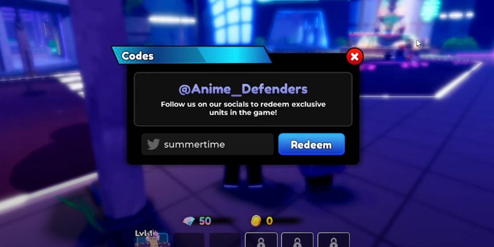 El cuadro de texto de Roblox Anime Defenders se utiliza para comprar códigos de activación para obtener recompensas gratuitas