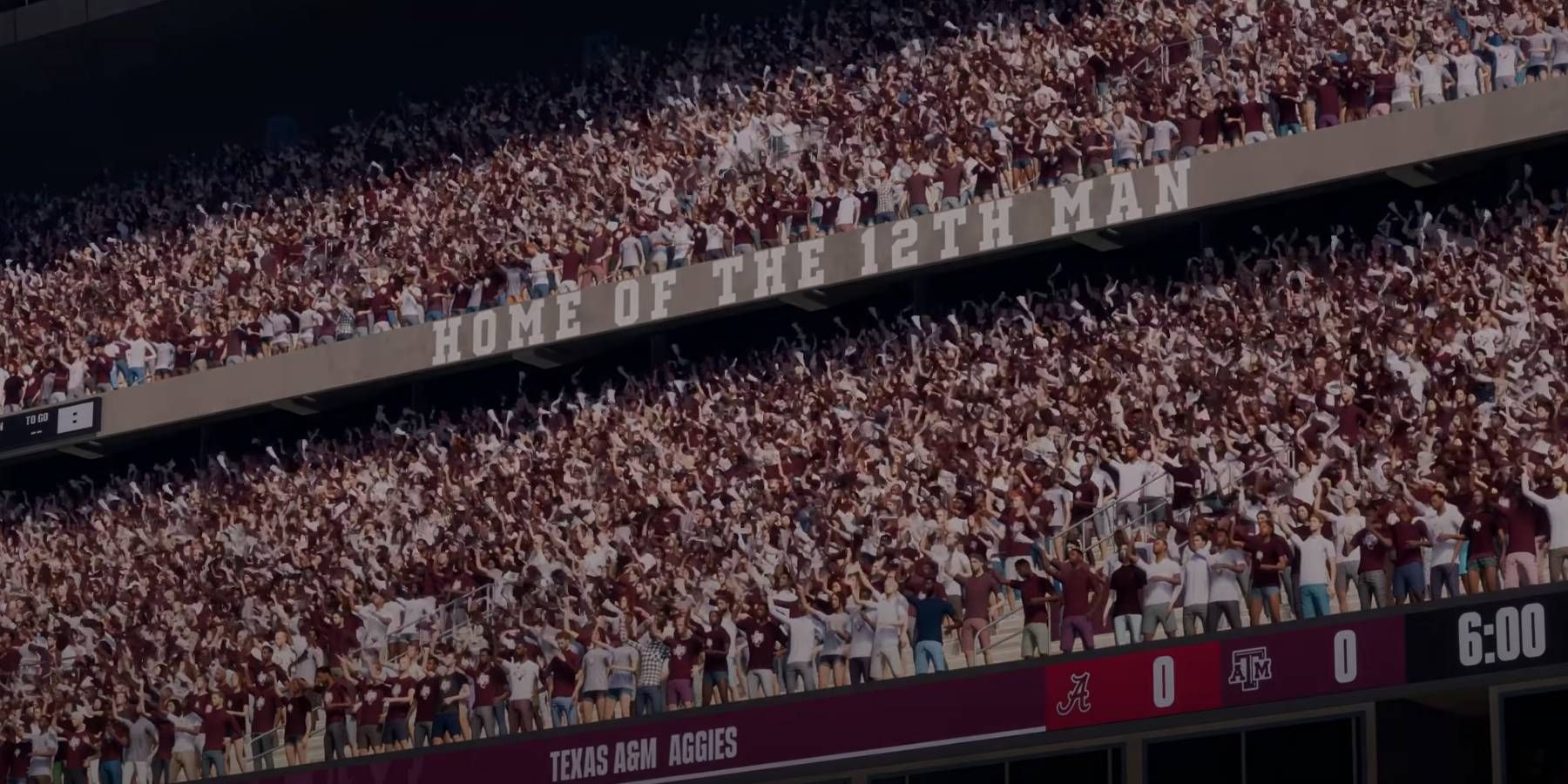 College Football 25 Texas A&M Stadium com multidão de espectadores