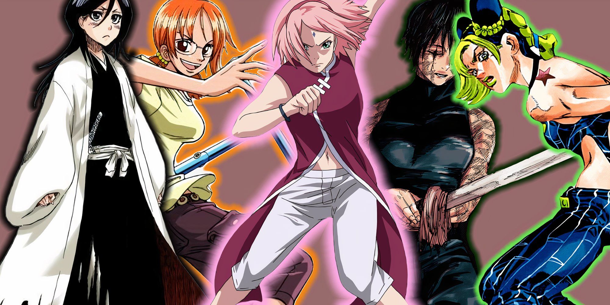 Image of Sakura, Rukia, Jolyne, Maki and Nami