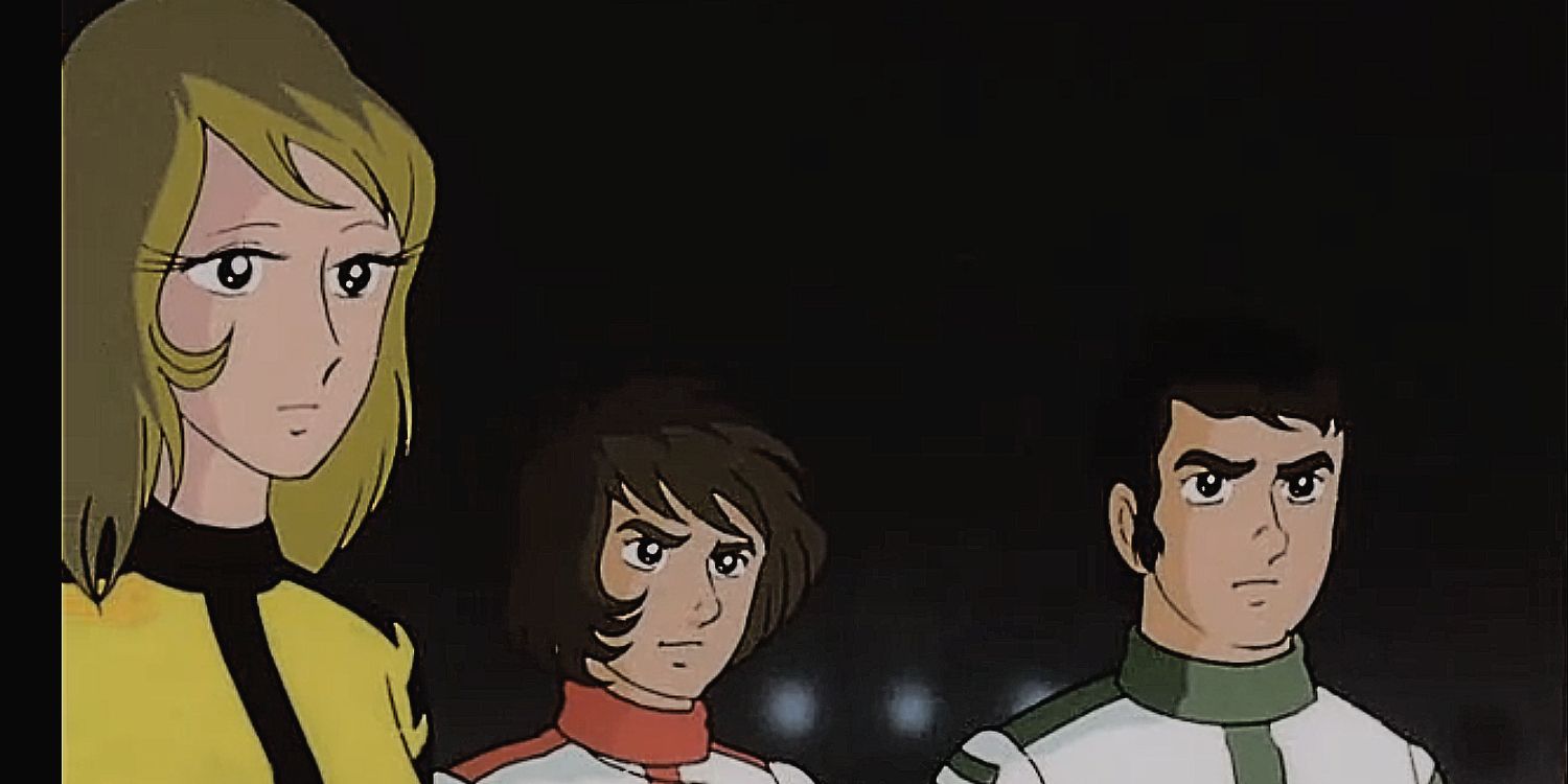 Imagem dos três personagens principais de Star Blazers, Yuki, Kodai e Daisuke