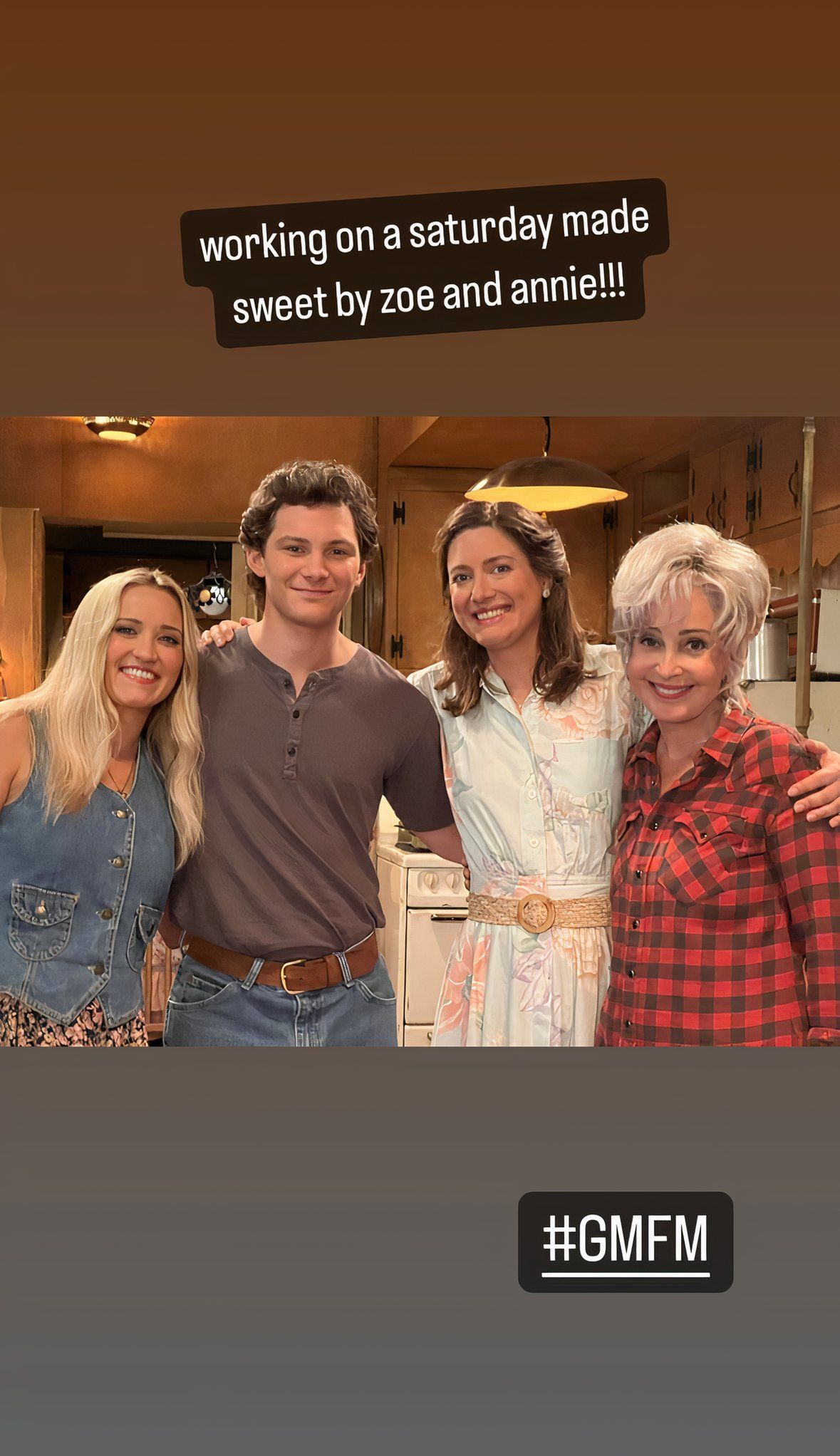 Emily Osment, Montana Jordan, Zoe Perry, and Annie Potts on set for Georgie & Mandy's First Marriage