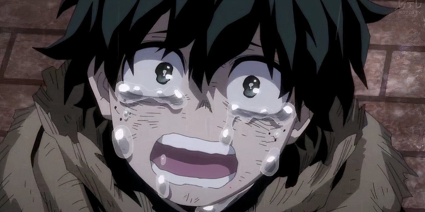 Deku sobbing in My Hero Academia