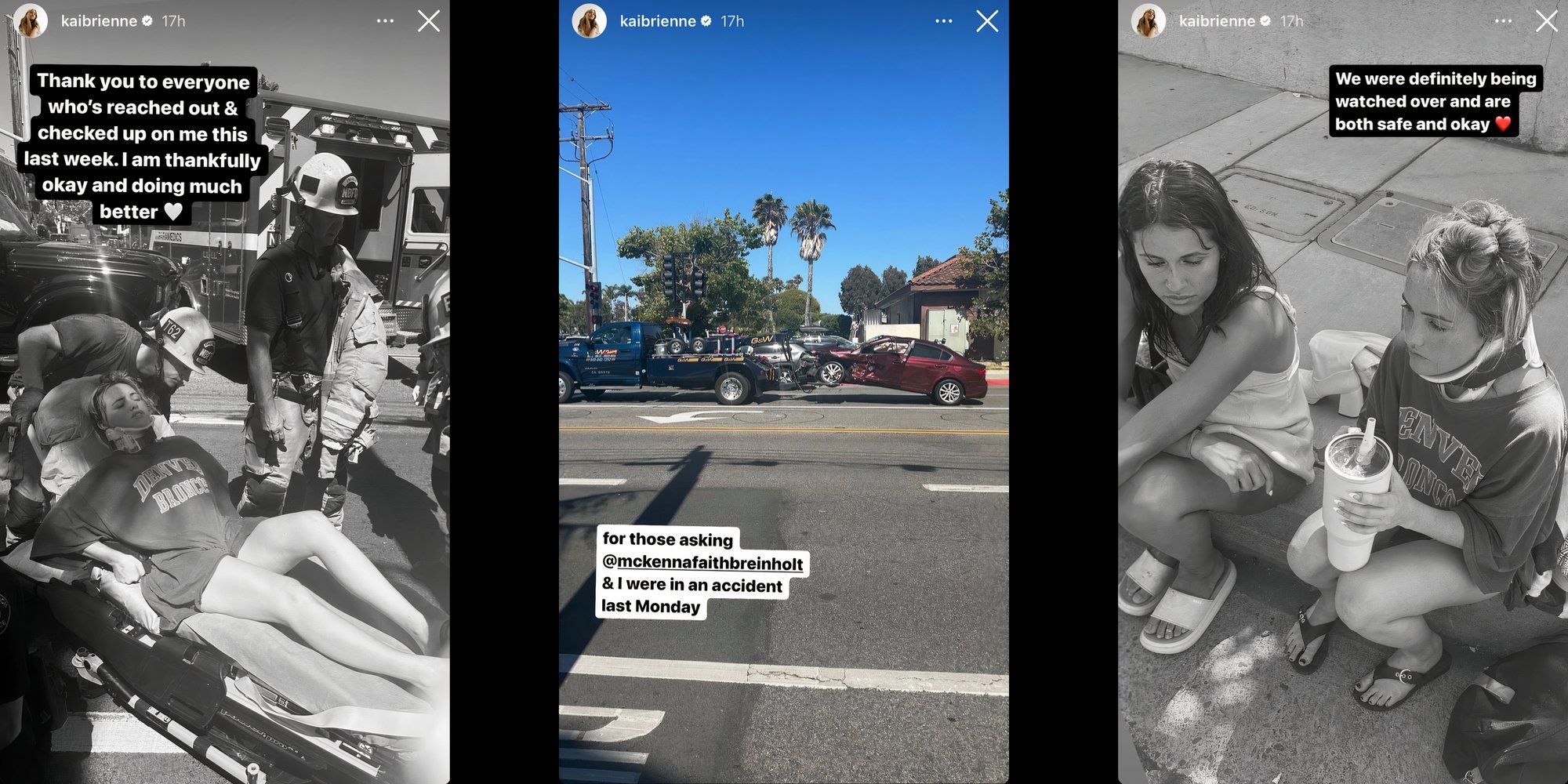Capturas de tela da história do Instagram de Kaibrienne do American Idol sobre acidente de carro com McKenna Faith Breinholt