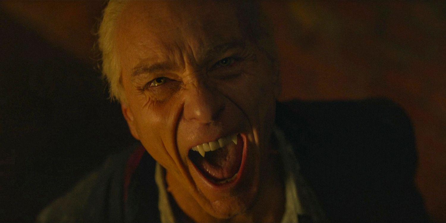 Santiago (Ben Daniels) screaming and showing his fangs in Interview with the vampire season 2 episode 8