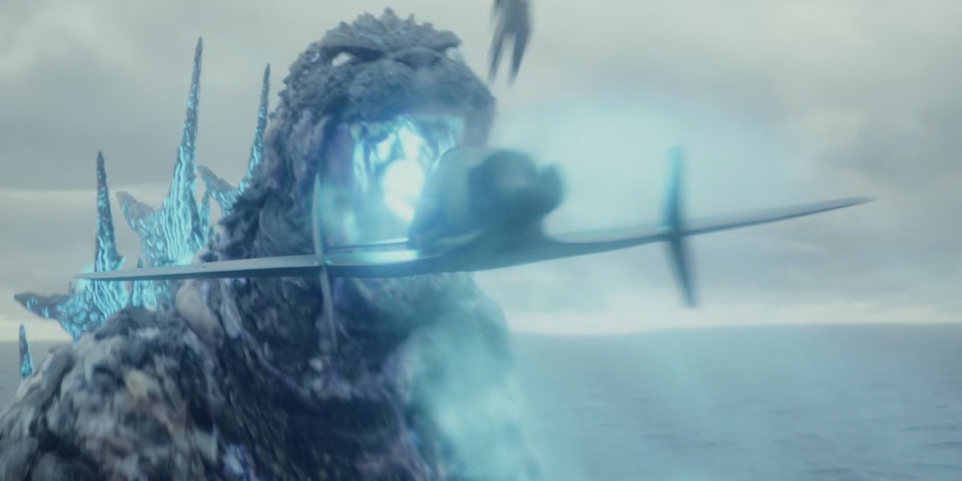 J7W flies into Godzilla's mouth in Godzilla Minus One