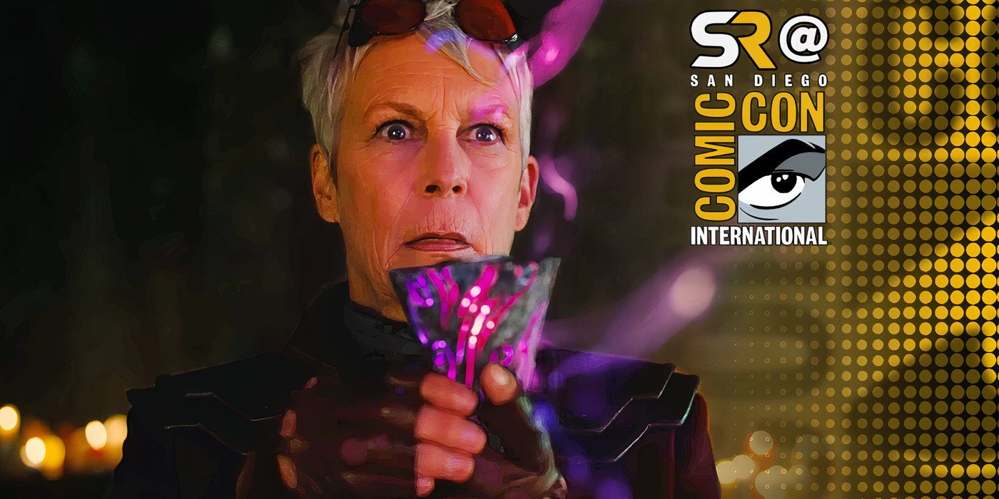 Jamie Lee Curtis as Dr. Patricia Tannis sipping a goblet in a San Diego Comic-Con custom image about Borderlands