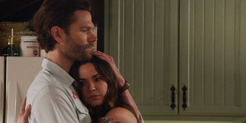 Jared Padalecki as Cordell Walker hugging Odette Annable as Geri Broussard in Walker