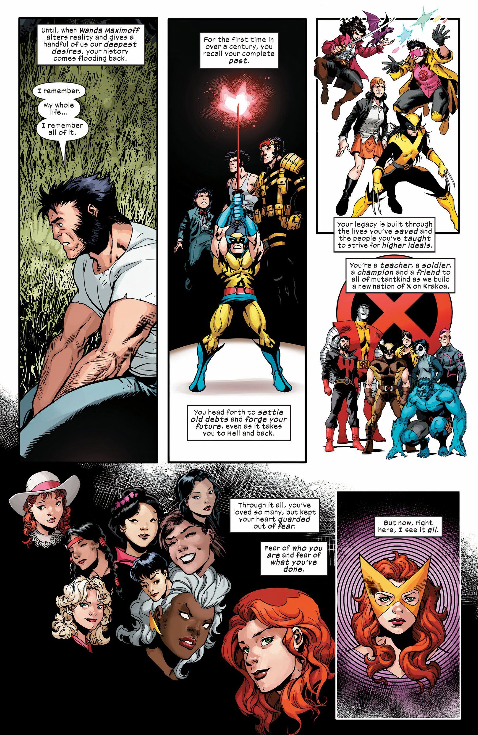 Wolverine se muestra al lado de X mientras Jean Grey ve su pasado. 