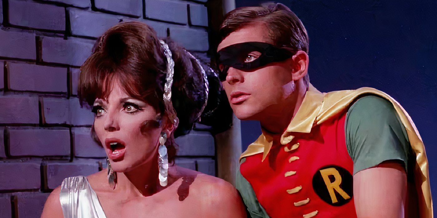 Joan Collins e Burt Ward como a sereia e Robin em Batman