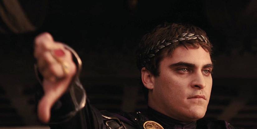 Joaquin Phoenix as Commudus giving the thumbs down in Gladiator