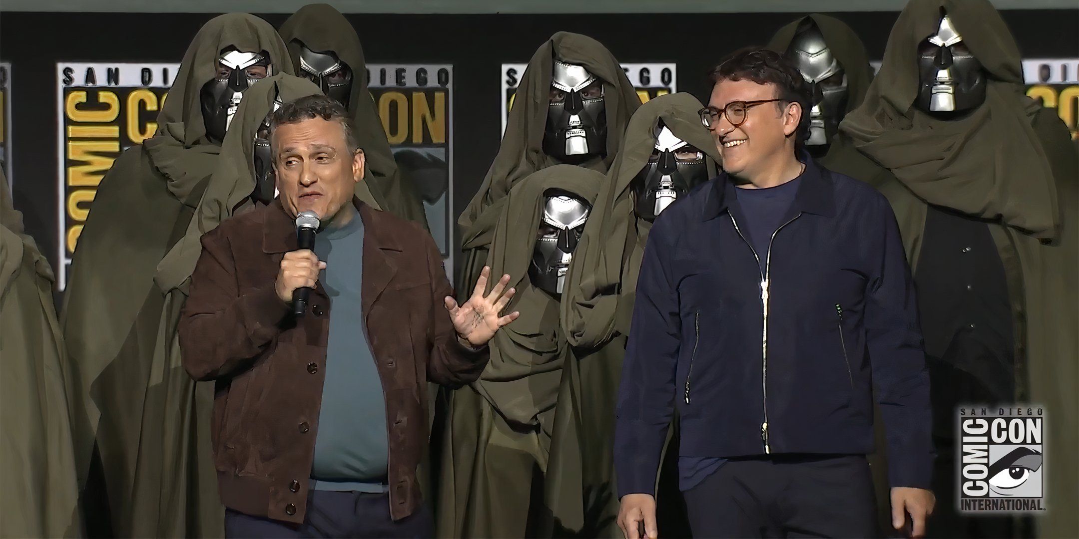 Joe and Anthony Russo in the Avengers Doomsday and Secret Wars announcement at Marvel Hall H SDCC 2024 panel