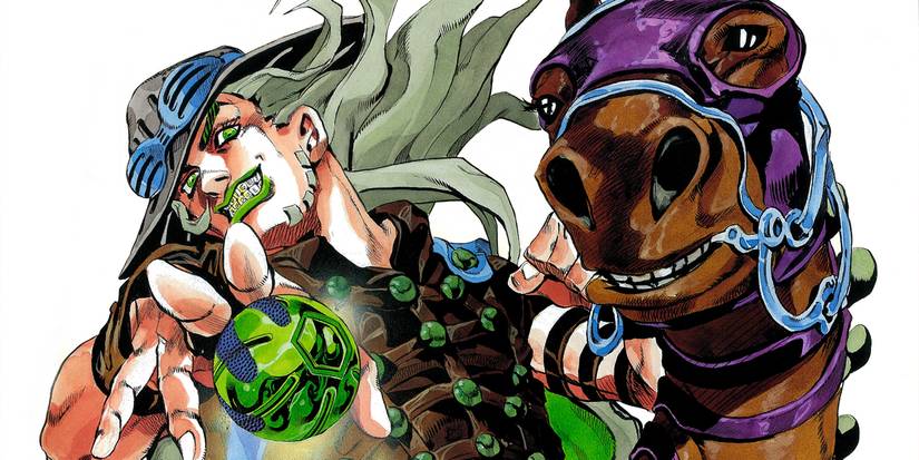 Zeppeli uses his Spin power on a ball while riding a horse.