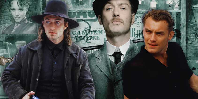 A composite image of Jude Law in Cold Mountain, Sherlock Holmes, and The Talented Mr. Ripley