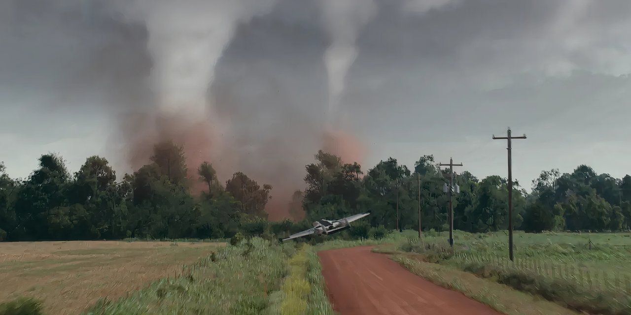 Tornados gemelos Twisters en la distancia